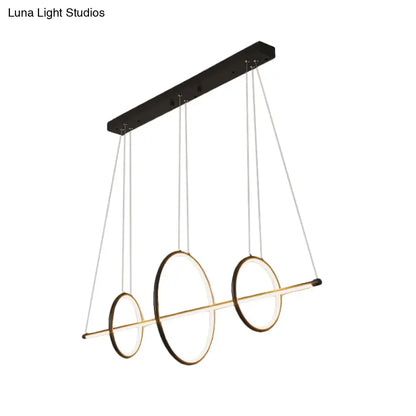 DecorBites™ Modern Black/Gold Acrylic Linear Suspension Light with 3-Ring Design - Island Pendant Lighting