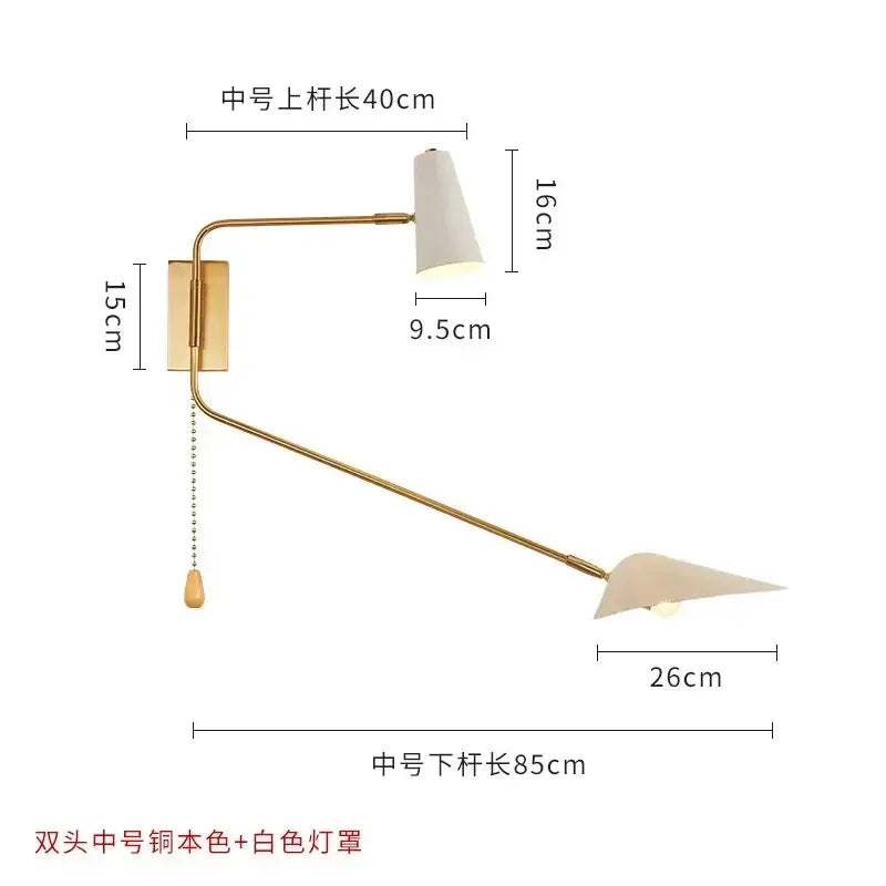 Modern black & gold adjustable double head wall lamp bedroom sconce
