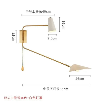 Modern black & gold adjustable double head wall lamp bedroom sconce