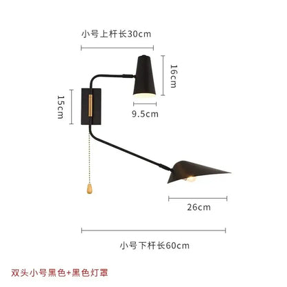 Modern black & gold adjustable double head wall lamp bedroom sconce