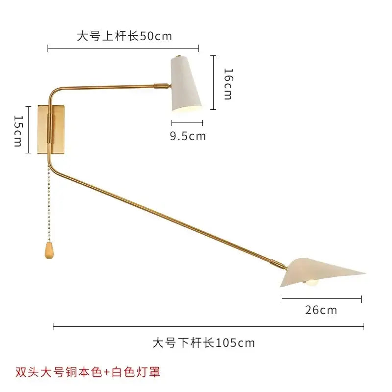 Modern black & gold adjustable double head wall lamp bedroom sconce