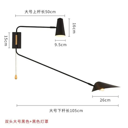 Modern black & gold adjustable double head wall lamp bedroom sconce