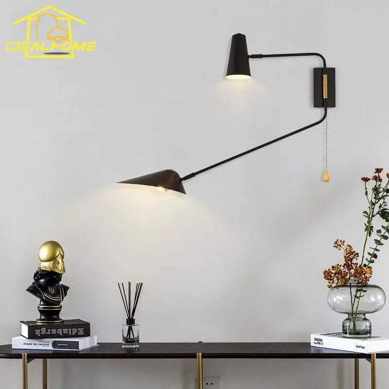 Modern black & gold adjustable double head wall lamp bedroom sconce