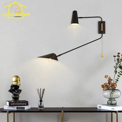 Modern black & gold adjustable double head wall lamp bedroom sconce