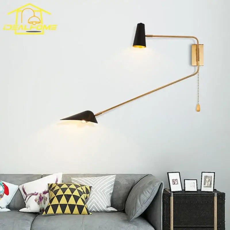 Modern black & gold adjustable double head wall lamp bedroom sconce
