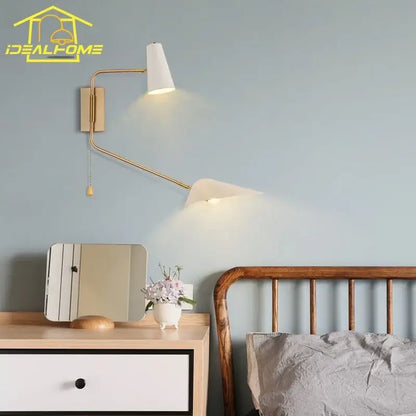 Modern black & gold adjustable double head wall lamp bedroom sconce