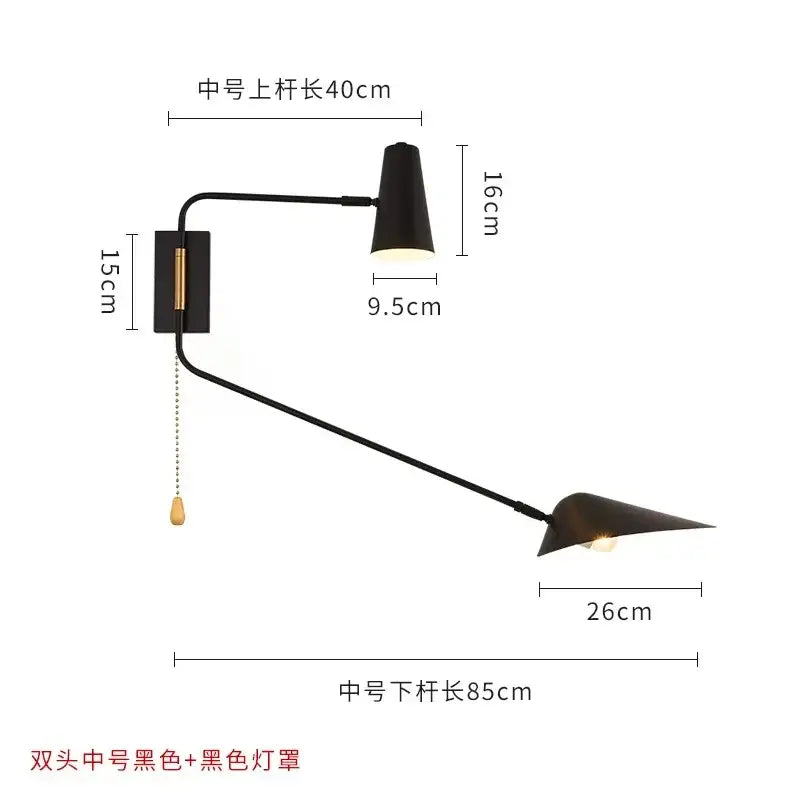 Modern black & gold adjustable double head wall lamp bedroom sconce
