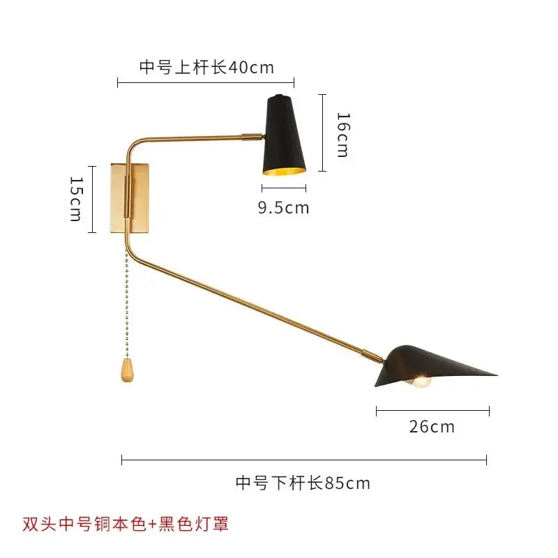 Modern black & gold adjustable double head wall lamp bedroom sconce