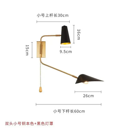 Modern black & gold adjustable double head wall lamp bedroom sconce