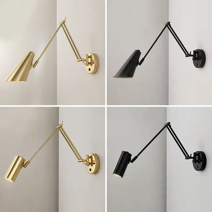 Modern black & gold adjustable swing arm wall lamp bedroom sconce