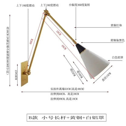 Modern black & gold adjustable wall lamp kitchen sconce