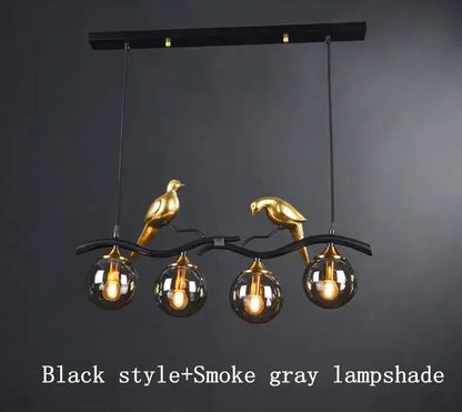 Modern black & gold bird glass pendant lights dining room