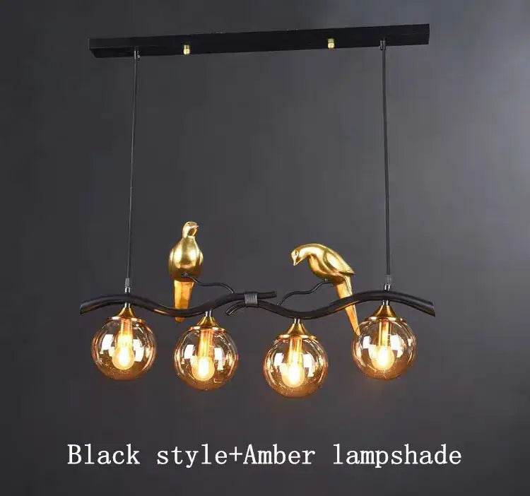 Modern black & gold bird glass pendant lights dining room