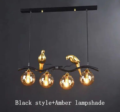 Modern black & gold bird glass pendant lights dining room