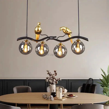 Modern black & gold bird glass pendant lights dining room