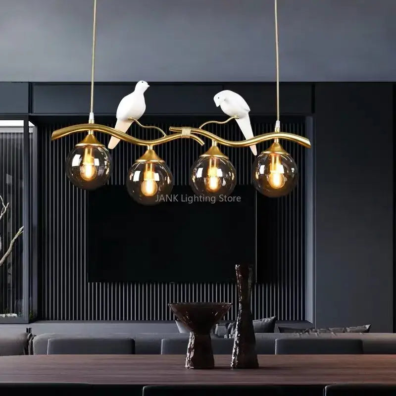Modern black & gold bird glass pendant lights dining room
