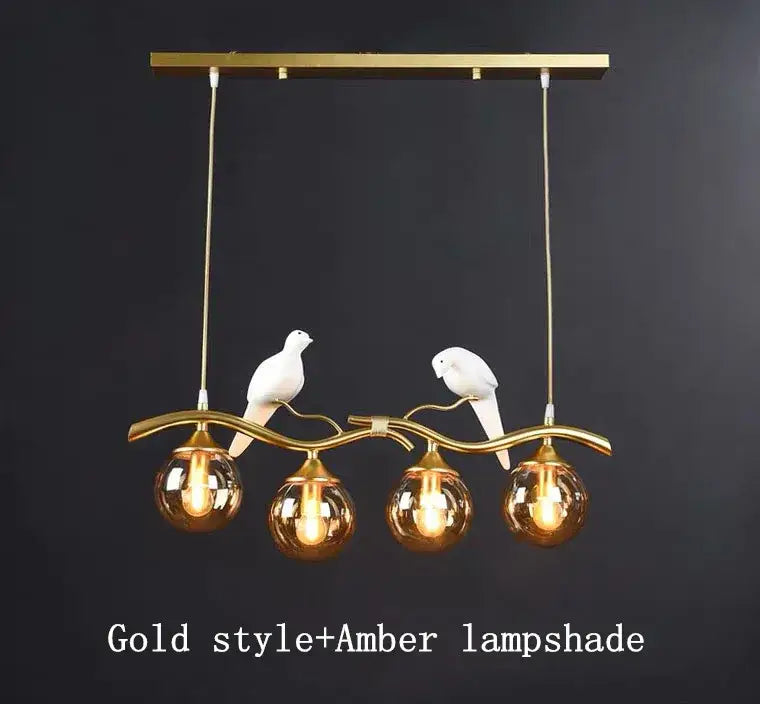 Modern black & gold bird glass pendant lights dining room
