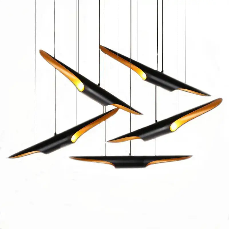 Modern black & gold blade pendant light dining room