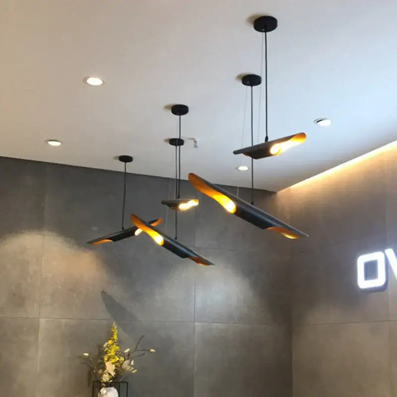 Modern black & gold blade pendant light dining room