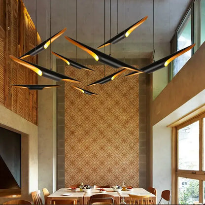 Modern black & gold blade pendant light dining room