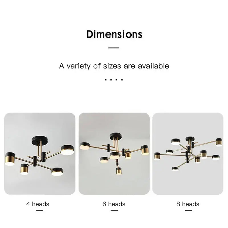 Modern black & gold branch led chandelier living room light