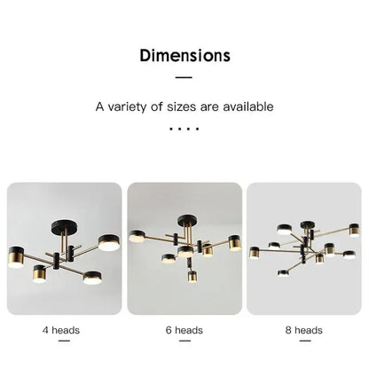 Modern black & gold branch led chandelier living room light
