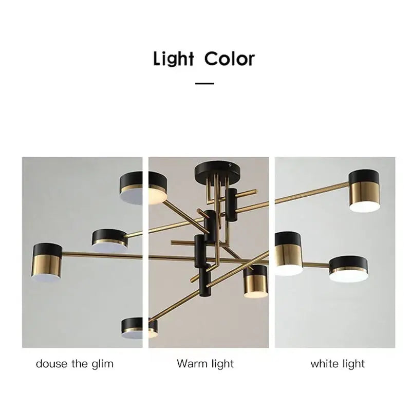 Modern black & gold branch led chandelier living room light