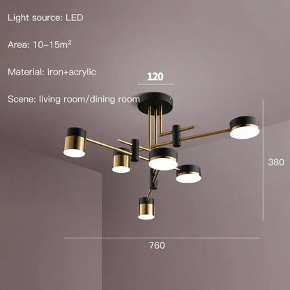 Modern black & gold branch led chandelier living room light