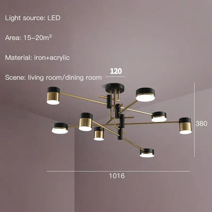 Modern black & gold branch led chandelier living room light
