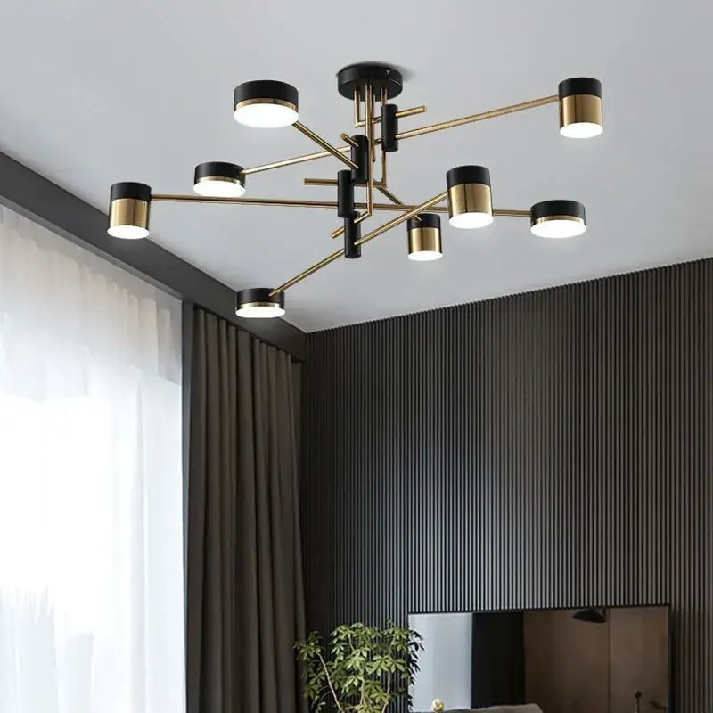 Modern black & gold branch led chandelier living room light