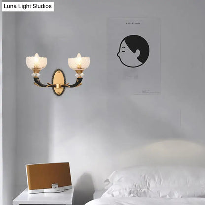 Modern black & gold branch sconce bedroom clear prismatic glass shade