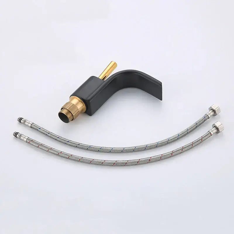 Modern black & gold brass waterfall basin faucet bathroom sink tap