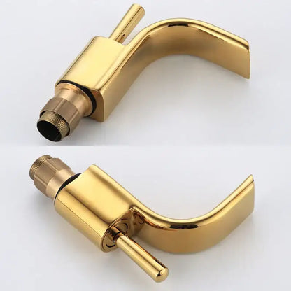 Modern black & gold brass waterfall basin faucet bathroom sink tap