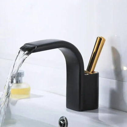 Modern black & gold brass waterfall basin faucet bathroom sink tap