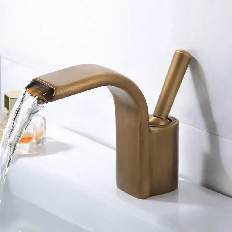 Modern black & gold brass waterfall basin faucet bathroom sink tap