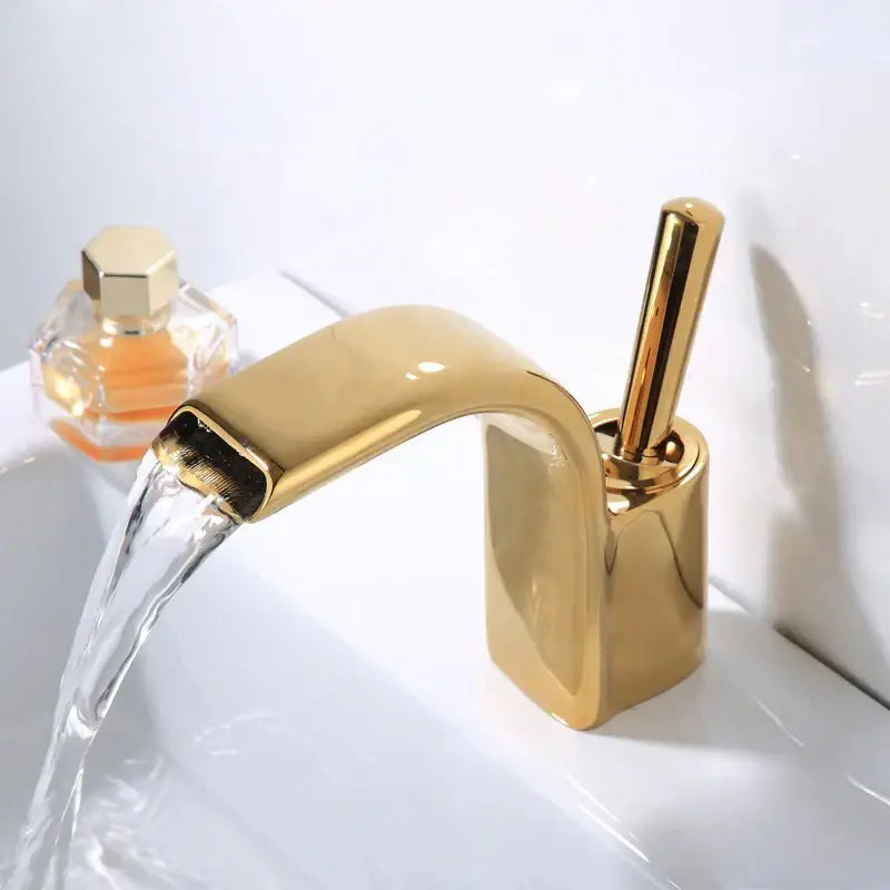 Modern black & gold brass waterfall basin faucet bathroom sink tap