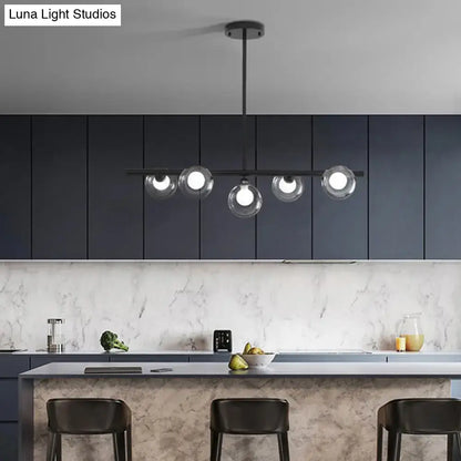 Modern black & gold bubble clear glass island light dining room