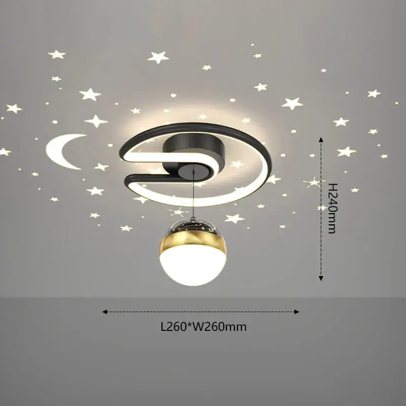 Modern black & gold celestial led ceiling lamp bedroom projection light