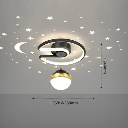 Modern black & gold celestial led ceiling lamp bedroom projection light