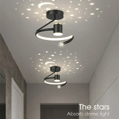 Modern black & gold celestial led ceiling lamp bedroom projection light