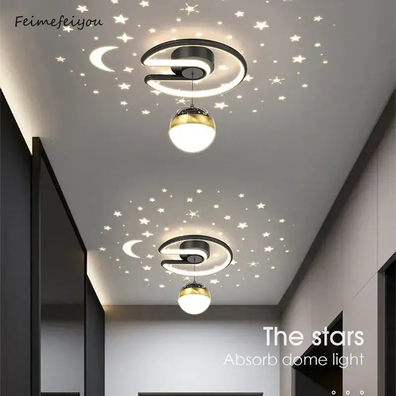 Modern black & gold celestial led ceiling lamp bedroom projection light