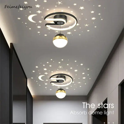 Modern black & gold celestial led ceiling lamp bedroom projection light