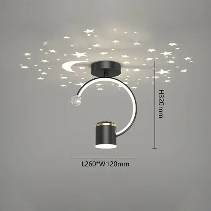 Modern black & gold celestial led ceiling lamp bedroom projection light
