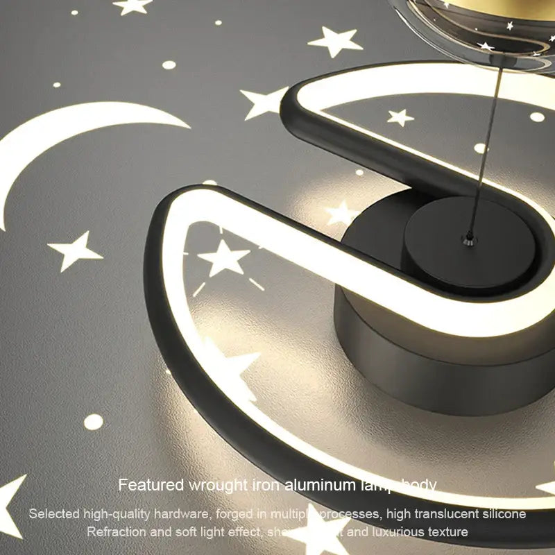 Modern black & gold celestial led ceiling lamp bedroom projection light