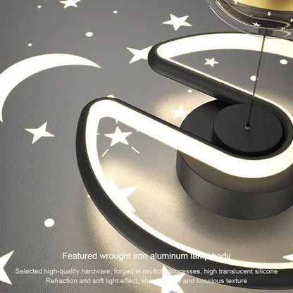 Modern black & gold celestial led ceiling lamp bedroom projection light