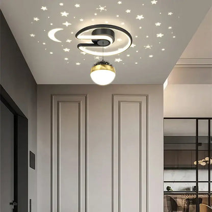 Modern black & gold celestial led ceiling lamp bedroom projection light
