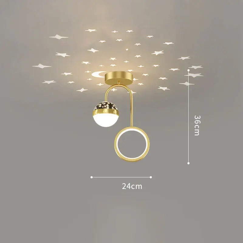 Modern black & gold celestial led ceiling lamp bedroom projection light