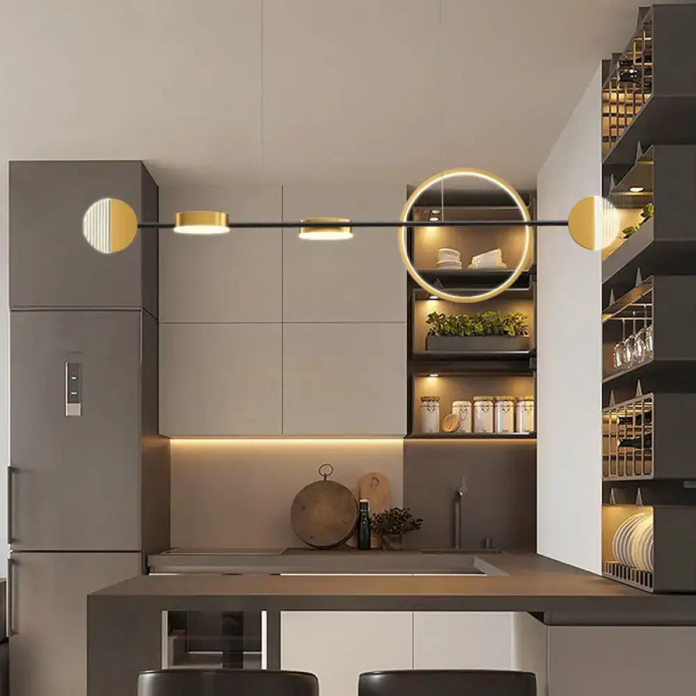 Modern black & gold circle metal island pendant light dining room