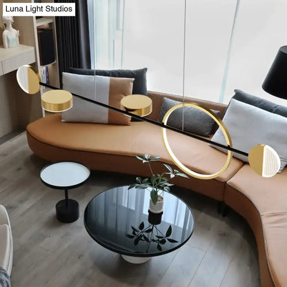 Modern black & gold circle metal island pendant light dining room