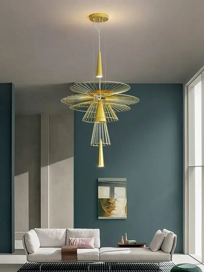 Modern black & gold circular iron pendant light dining room